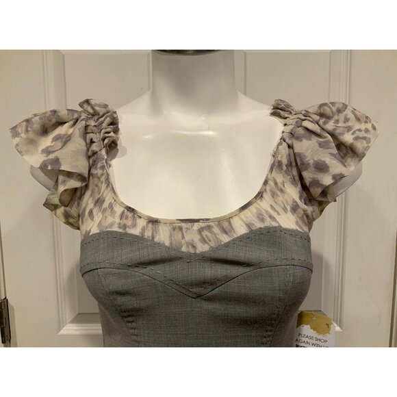 Rebecca Taylor Gray Sweetheart Dress W/ Leopard Print Blouse, Size 0 (US) - Picture 2 of 8